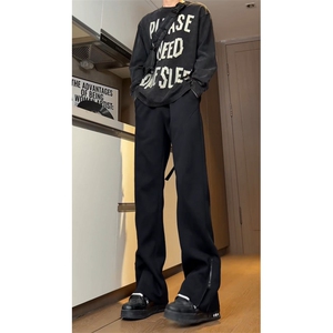 2025新款裤脚拉链裤子美式高街微喇运动卫裤长裤504-K228-P48控78图片