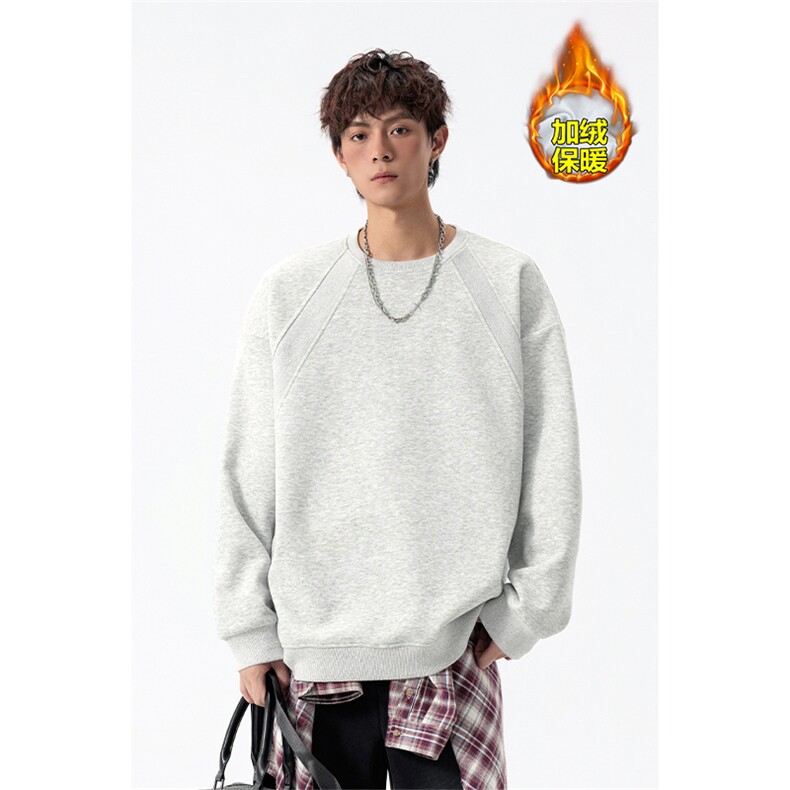 港风340g华棉加绒保暖宽松解构长袖圆领卫衣男W50982J加绒特P27，男装棉衣，电商A001-1