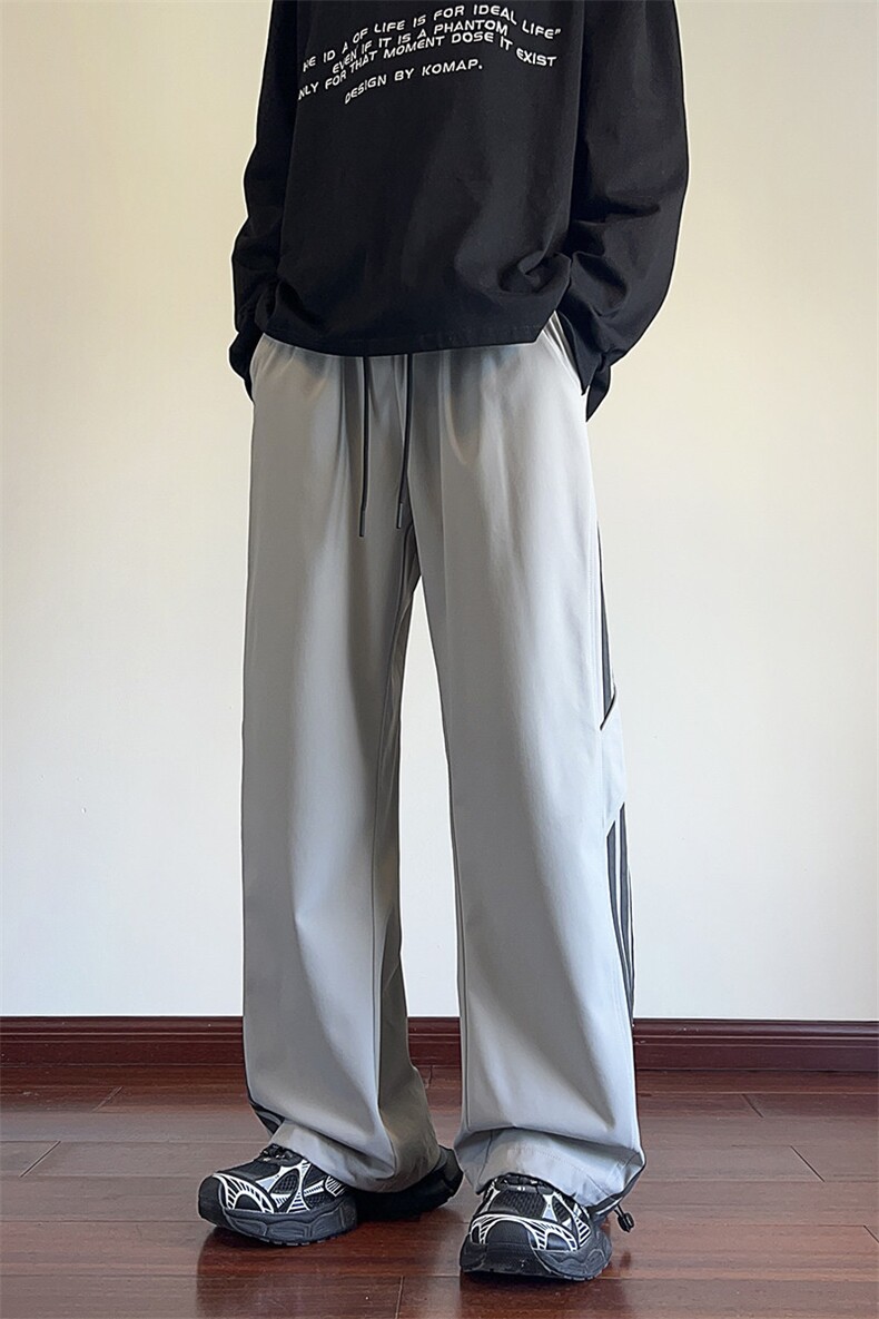 秋季现货宽松纯色直筒垂感拼色条纹休闲裤男DSA157B-K9850-P40,男装休闲裤,电商A157B