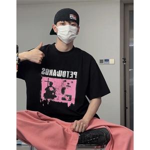 破碎发泡模糊印花T恤短袖五分半袖打底衫XT21-P40控58图片