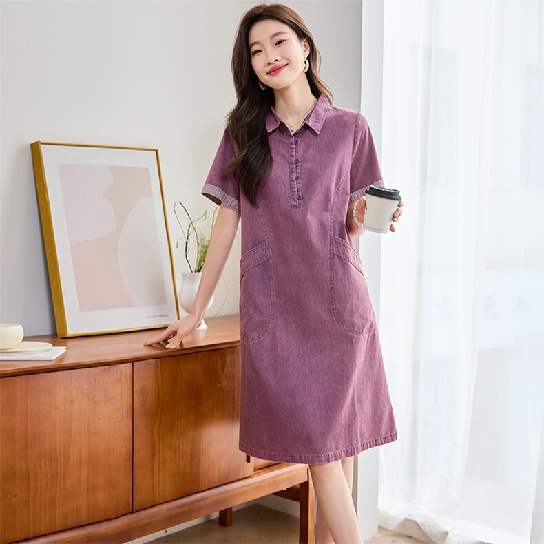 8660牛仔连衣裙女春夏新款收腰显瘦短袖中长款大码女,女装连衣裙,文熹诺
