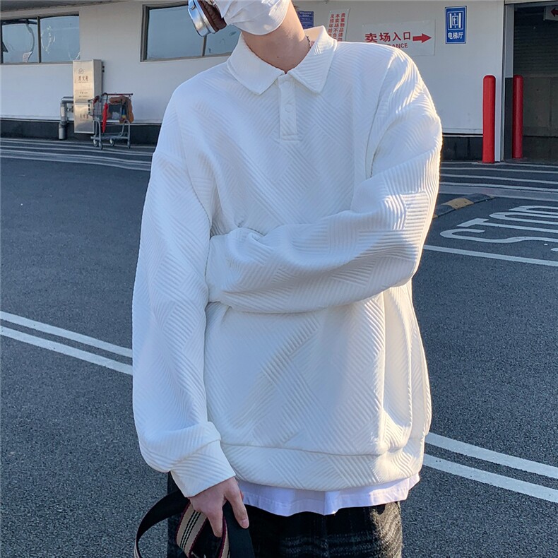 2026春秋翻领亨利领提花POLO衫痞帅卫衣外套W56682/特P25白的,男装Polo衫,电商A094