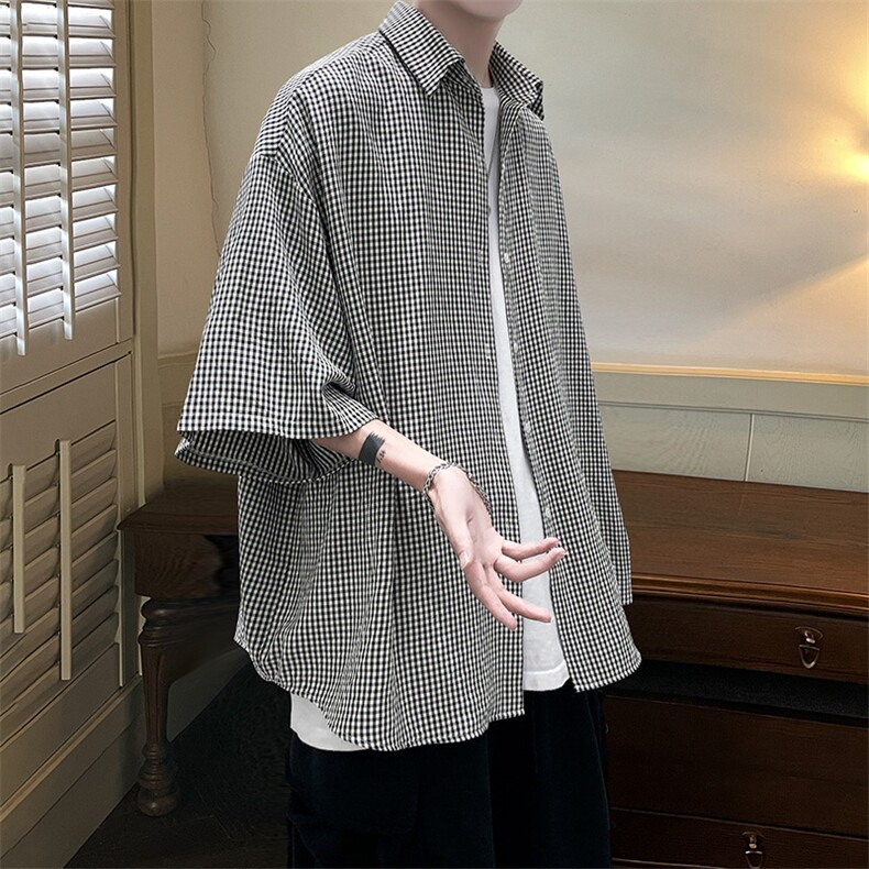 港风经典格子宽松男士衬衫A071-C03-P35,男装衬衫,电商A071
