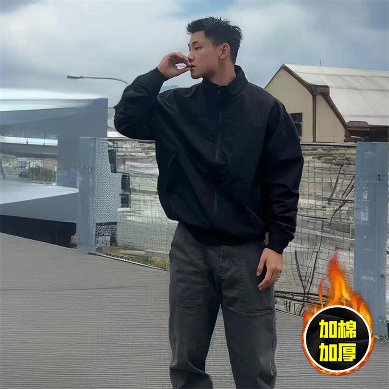 现货秋冬季美拉德立领飞行立领夹克boxy廓形棉衣高街加厚加棉外套,男装夹克,电商A486-1