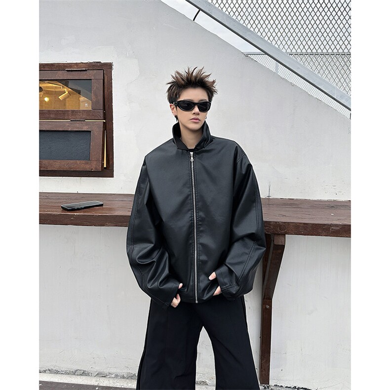 美式复古翻领皮衣外套男设计感拉链pu皮机车服夹克潮JK08568-P73,男装夹克,星座308B-1