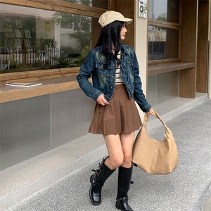 美式复古炸街设计感做旧蓝牛仔外套女2024高级百搭休闲短夹克上衣