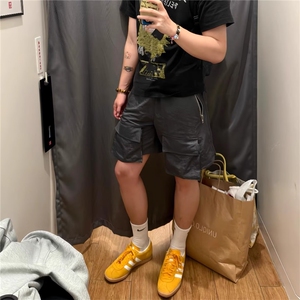 设计感立体大口袋拉链防水尼龙褶皱冲锋工装休闲抽绳五分短裤图片