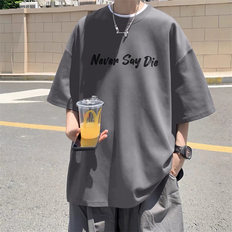 /夏季外景纯棉美式重磅圆领短袖T恤男宽松体恤衫DT9668/P25，男装T恤，电商B316