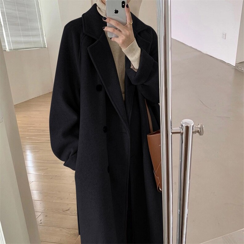 毛呢大衣女2025年秋冬新款小个子中长款赫本风高级感呢子大衣外套,女装毛呢外套,红依娜