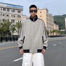 抖音得物高品质美式高街重磅结构设计拼接织带立领卫衣外套CM42，女装短外套，电商A486-1