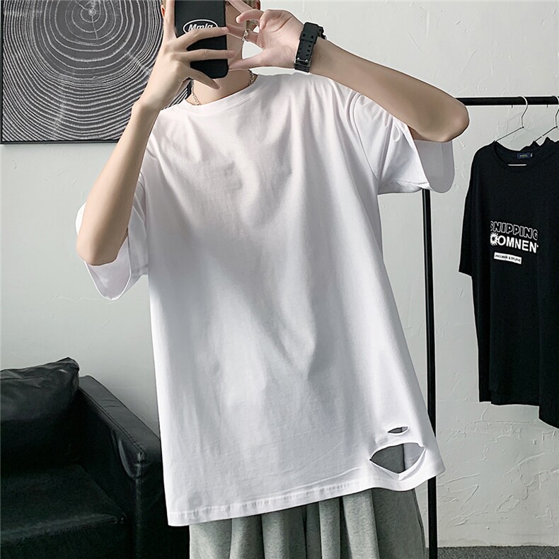 100纯棉好品质港风宽松百搭t恤男短袖破洞半袖体恤WT04-P25,男装T恤,电商A426-1(原A430-1)