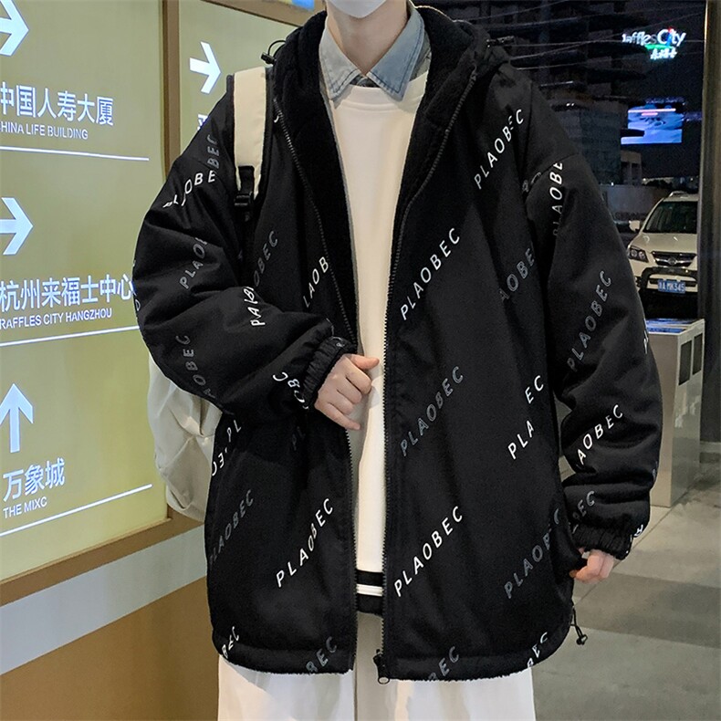 2024冬季加绒加厚棉服羊羔绒连帽百搭双面穿潮流外套男MY102P95,男装卫衣,电商A086