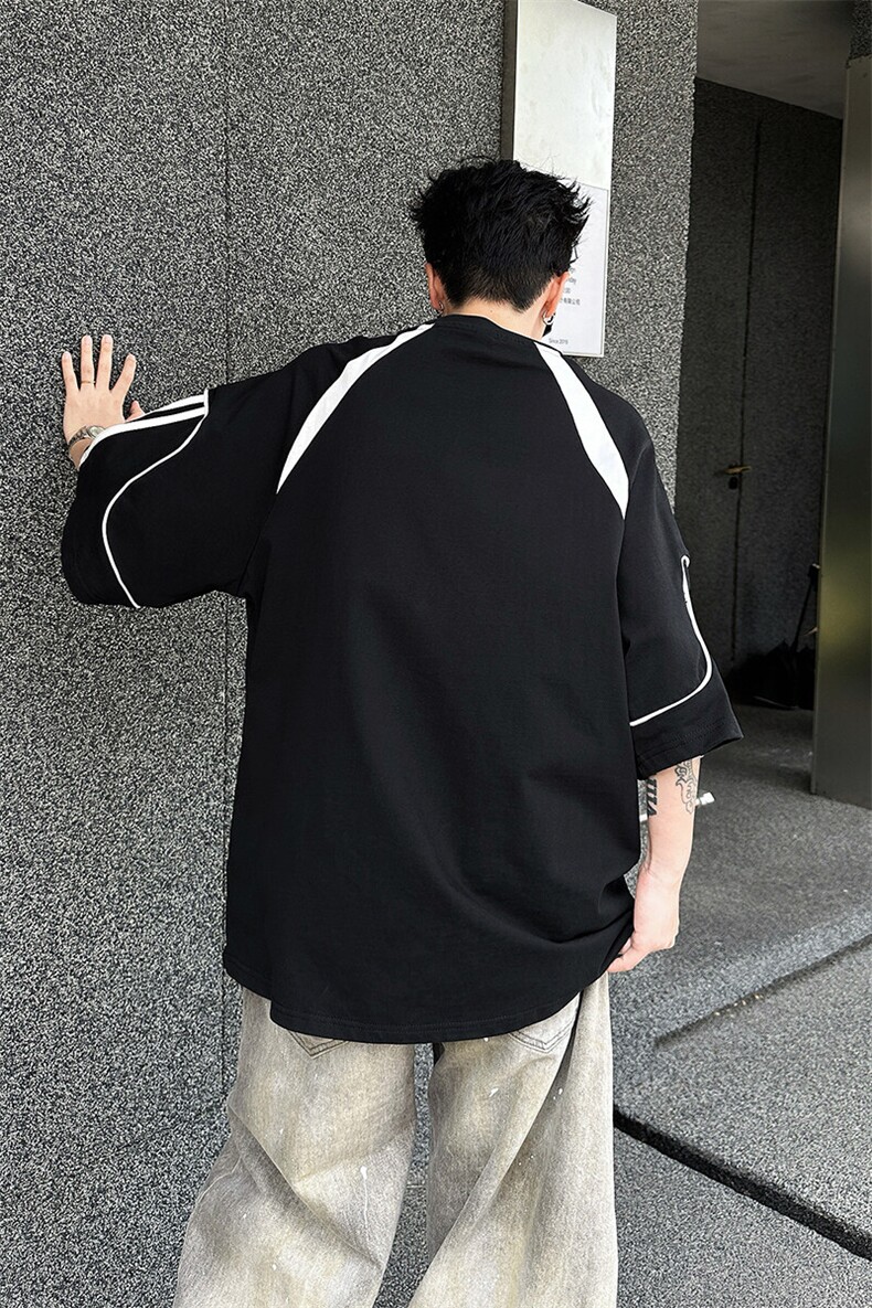 8XL-M美式小众高级感拼接短袖T恤男夏简约百搭宽松纯棉上衣DX336,男装T恤,电商D206-1