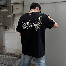 万针全刺绣工艺抖音得物高品质260克重磅纯棉双纱美式高街短袖T恤，男装T恤，电商A486-1