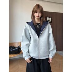 抖音得物高品质二开26春装美式重磅宽松结构双面连帽卫衣外套W68，女装短外套，电商A486