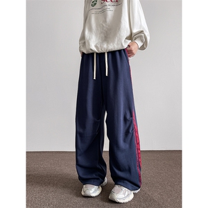 8XL-M美式复古三条杠休闲裤子加绒特大码阔腿卫裤KZ1935P60加绒70图片