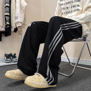 秋季宽松直筒阔腿运动长裤美式复古潮牌条纹拼接卫裤男 K7576-P36图片