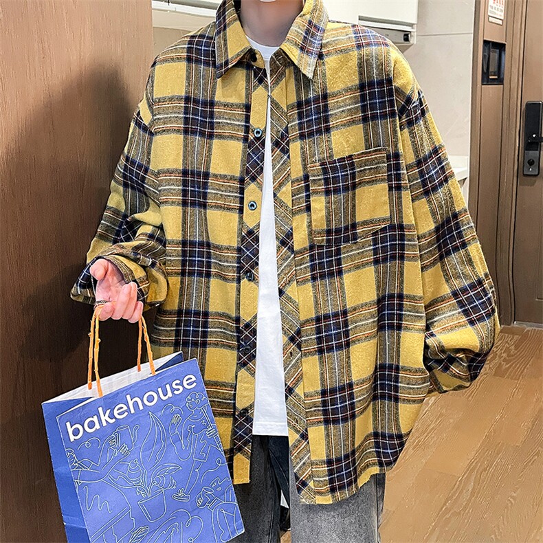 控价59港风格子衬衫宽松外套男女衬衣百搭格子外套CS2403P35,男装衬衫,电商A128