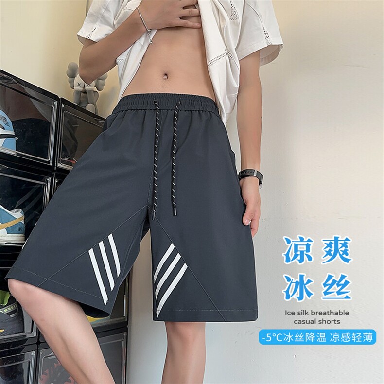 特批P25无差价夏季拼接三条杆凉感冰丝垂感宽松五分短裤男DK5805,男装休闲裤,电商A001
