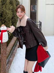 御姐风PU皮羽绒服女2025冬季新款羊羔毛8066-P380-K265图片