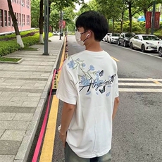 万针全刺绣解构设计260克重磅双纱纯棉高品质美式高街短袖T恤特35，男装T恤，电商A486
