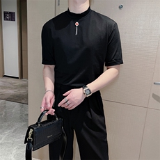 王嘉尔同款高弹显瘦修身短袖T恤小众半高领半袖男潮TX1221-P48，男装T恤，电商B267