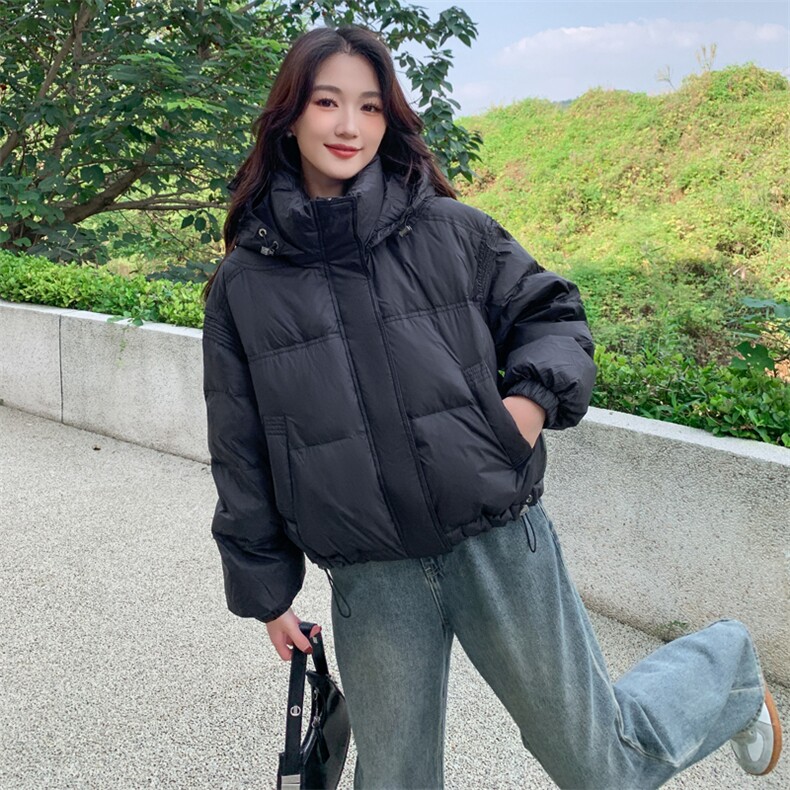 90%白鸭绒羽绒服2024冬季新款韩版短款立领连帽羽绒服外套女,女装羽绒服,美沁