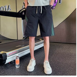 薄款速干短裤男百搭宽松直筒运动工装五分裤子男士休闲松紧腰中裤图片