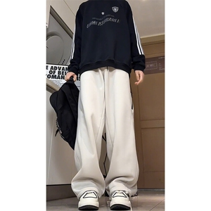 加绒加厚弯刀卫裤男冬季潮牌美式复古宽松痞帅垂坠感阔腿拖地裤子图片