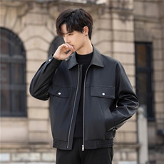皮夹克外套男春秋高级感潮流痞帅休闲修身男士短款上衣2585-P170，男装夹克，电商A355（原A415）
