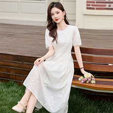2025夏季新款时尚圆领刺绣连衣裙女，女装连衣裙，沁沁公主