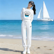 休闲运动时尚套装女秋冬新款宽松减龄圆领印花卫衣束脚卫裤两件套，女装套装/套裙，江南