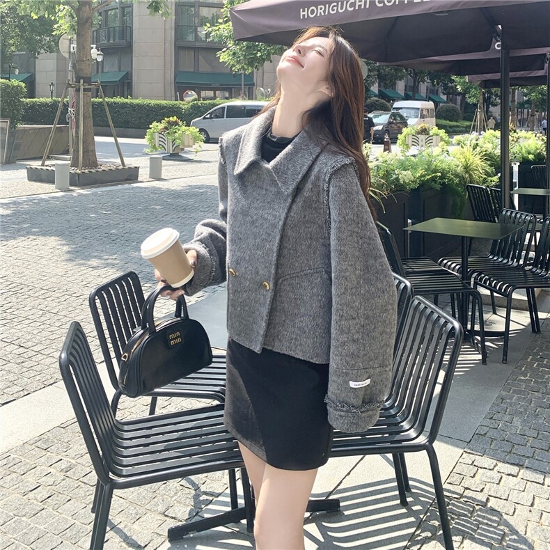 现货主推！冬季新款短款双面呢羊毛外套大衣2B237-6080-P185K278,女装毛呢外套,2B237
