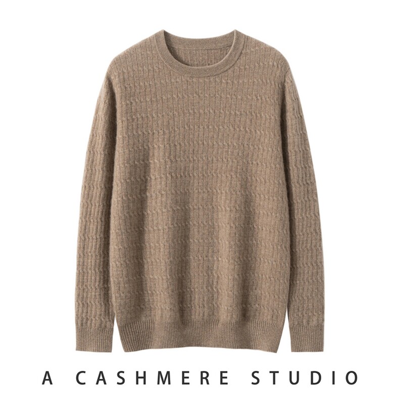 2025年秋季圆领时尚百搭提前就业休闲绞花圆领羊绒衫，男装羊绒套衫，朝思纯山羊绒