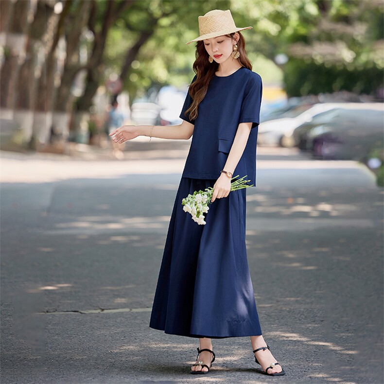 高级感时尚休闲套装女2025夏季新款宽松显瘦短袖上衣阔腿裤两件套,女装套装/套裙,水衣源