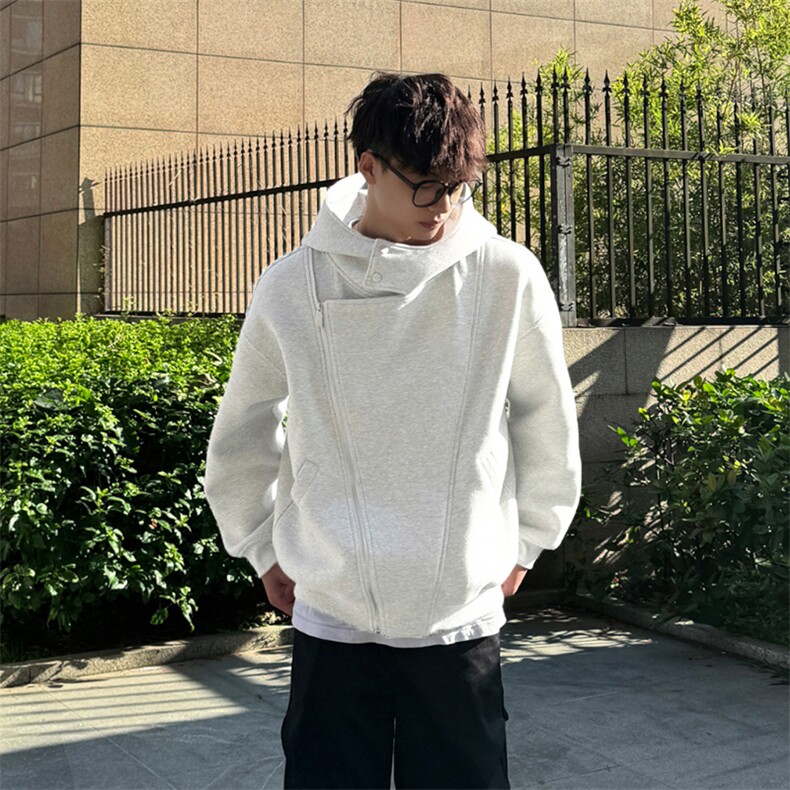 抖音得物品质26春装美式重磅结构斜拉链高领连帽卫衣开衫外套W61,女装短外套,电商A486