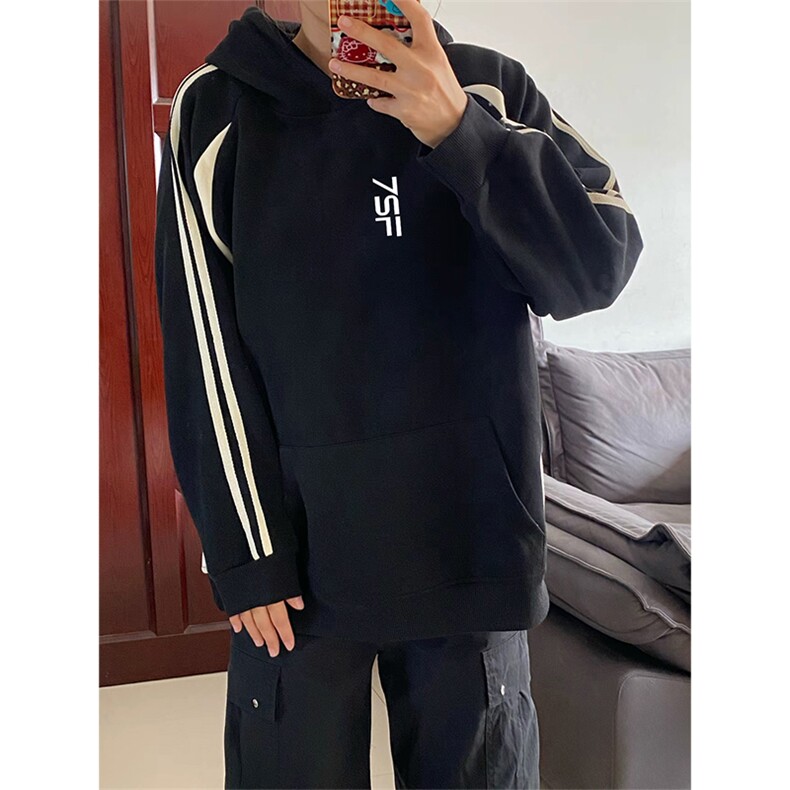 抖音得物品质美式高街宽松结构拼接撞色连帽印花卫衣外套AW13304,女装短外套,电商A443