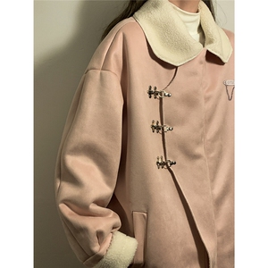 1中性风翻领麂皮绒羊羔毛金属飞机扣设计棉衣男YG77108P135控178,女装棉衣/棉服,星座226-2