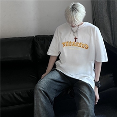 欧美高街火焰印花t恤潮oversize短袖宽松七分袖XZ310A-4-T29，男装T恤，星座310A-4