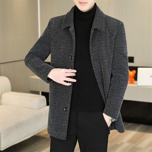 直播鹅绒内胆加厚毛呢大衣翻领中长款外套上衣男D228P220图片