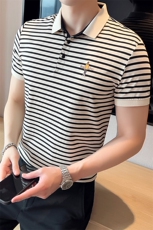 轻奢条纹翻领高档Polo衫大码弹力时尚高级感半袖t恤T08-P48，男装T恤，电商D342