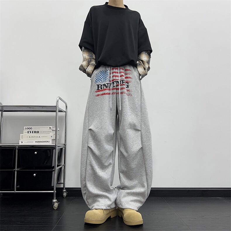 新款宽松休闲裤男韩版潮流百搭裤子坠感阔腿拖地长裤K085-P52,男装休闲裤,星座308B-2