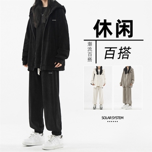 宽松抗皱纯色简约条绒套装重磅高街新品三件套    SJT871-特批176图片