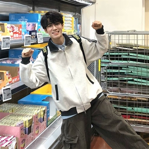 抖音得物高品质26春装美式高街重磅结构拼接织带立领卫衣外套CM42