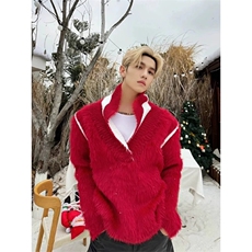 1506-1/MSHY2691/P67新年红色毛衣男秋冬款美式潮牌V领针织衫高级，男装针织衫/毛衣，星座1506-1