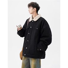羊羔绒翻领加绒加厚牛仔外套冬季保暖工装棉衣夹克JM59-P135，男装工装外套，星座1001-1