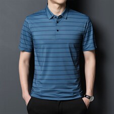 条纹短袖T恤男夏季爸爸装polo衫时尚透气男士中年休闲半袖T恤P55，男装T恤，钱塘6003A(原)4033A