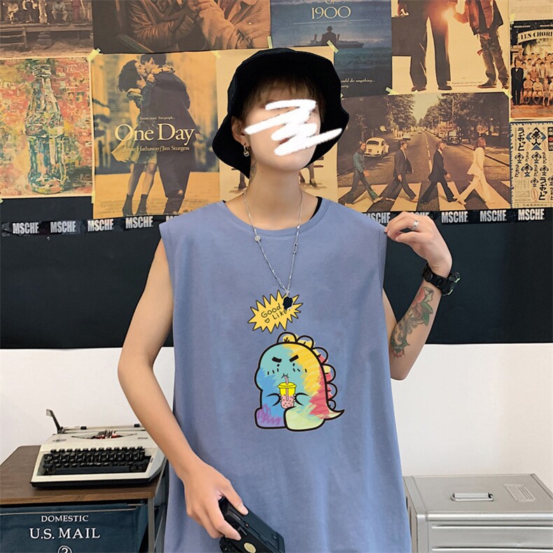 ！港风2023夏季无袖背心男加肥加大码宽松短袖T恤男BX279-P20,男装背心/马甲,电商B371