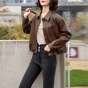 2025春秋季新款皮衣外套女pu皮翻领短款上衣拉链高级感机车服夹克图片