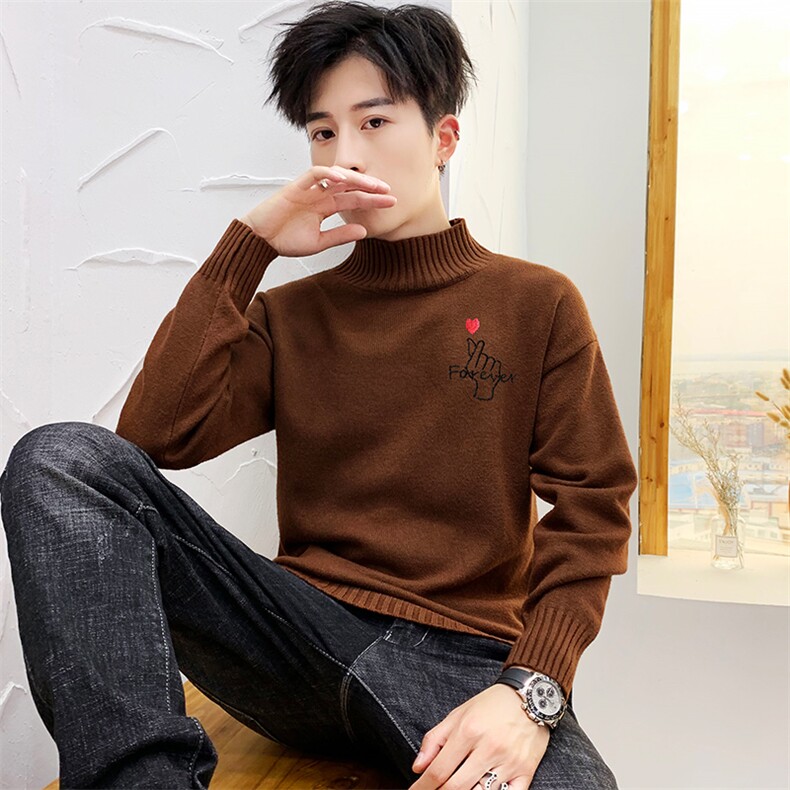 秋冬中领毛衣男比心套头外套男毛衫打底针织衫高领爱心灰M227P35,男装针织衫/毛衣,星座1207